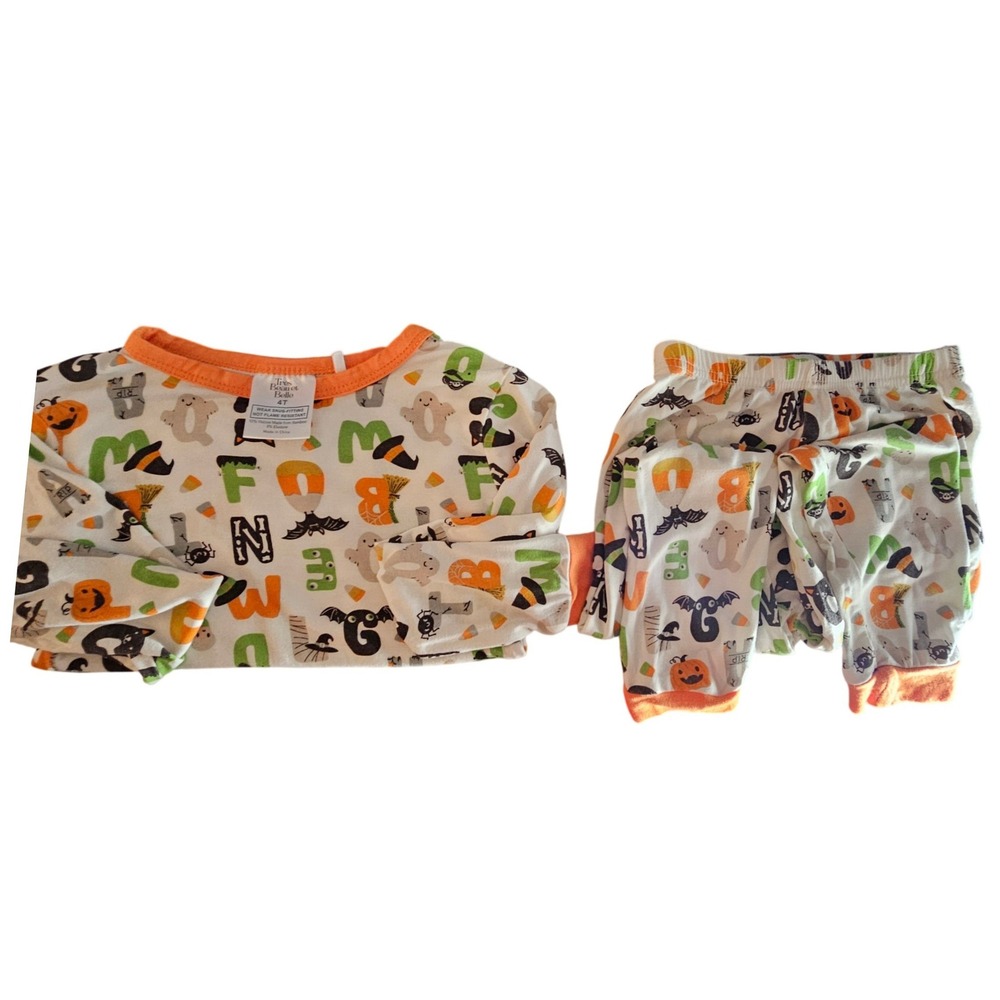 Tres Beau et Belle Kids 4T Halloween Bamboo Pajama Set Ghost Pumpkin Print PJs